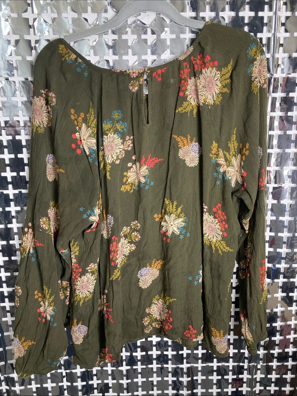Sonoma Olive Green Floral Peasant Top - Picture 4 of 5